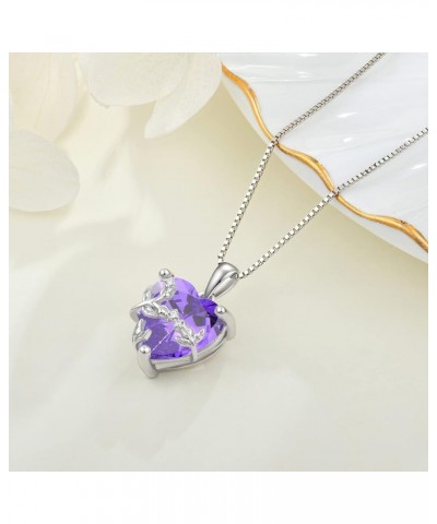 Women Necklace 925 Sterling Silver Rose Flower Heart Pendant Necklace with Cubic Zirconia Jewelry Gift for Mother Grandma Gir...