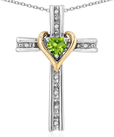 10k Yellow Gold Two Tone Love Cross with Heart Stone Pendant Necklace Peridot white-and-yellow-gold $145.59 Necklaces