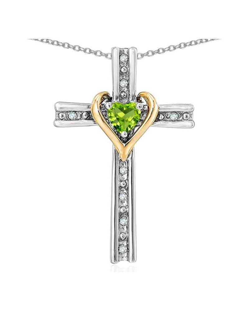 10k Yellow Gold Two Tone Love Cross with Heart Stone Pendant Necklace Peridot white-and-yellow-gold $145.59 Necklaces