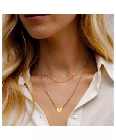 Gold Layered Initial Necklace for Women Handmade 14K Gold Plated Tiny Heart Pendant Choker Necklace Dainty Layering Letter A-...