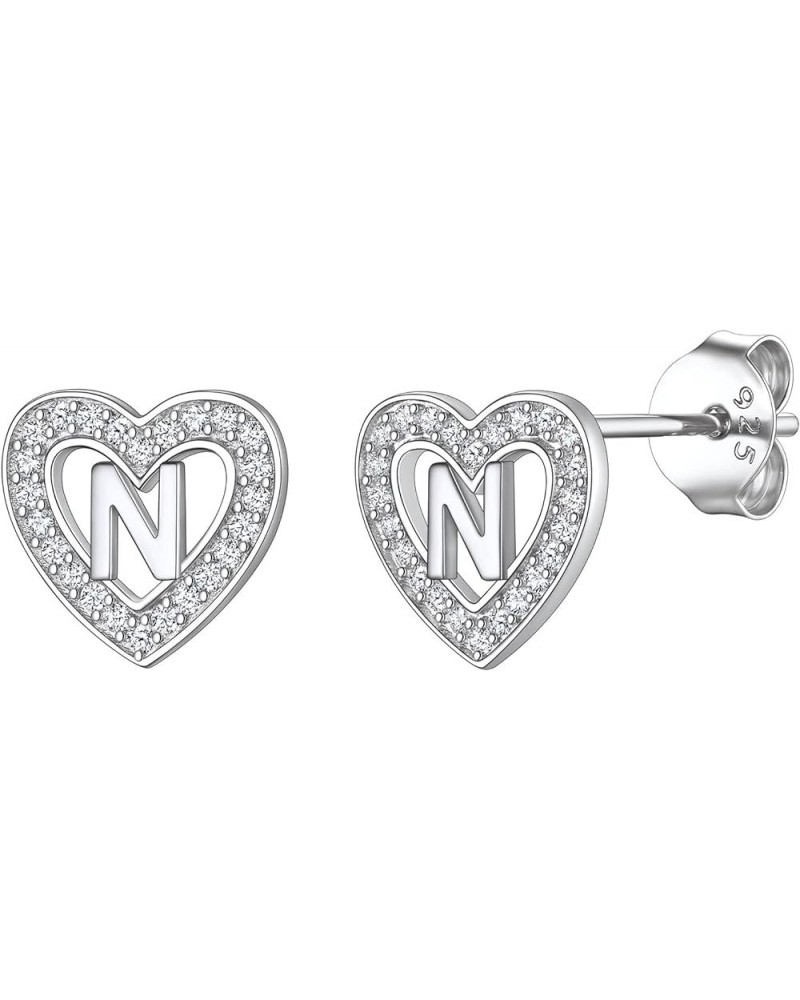 925 Sterling Silver Initial Heart Earrings, Dainty Cubic Zirconia Letter Stud Earrings for Women Girls (with Gift Box) N $8.6...