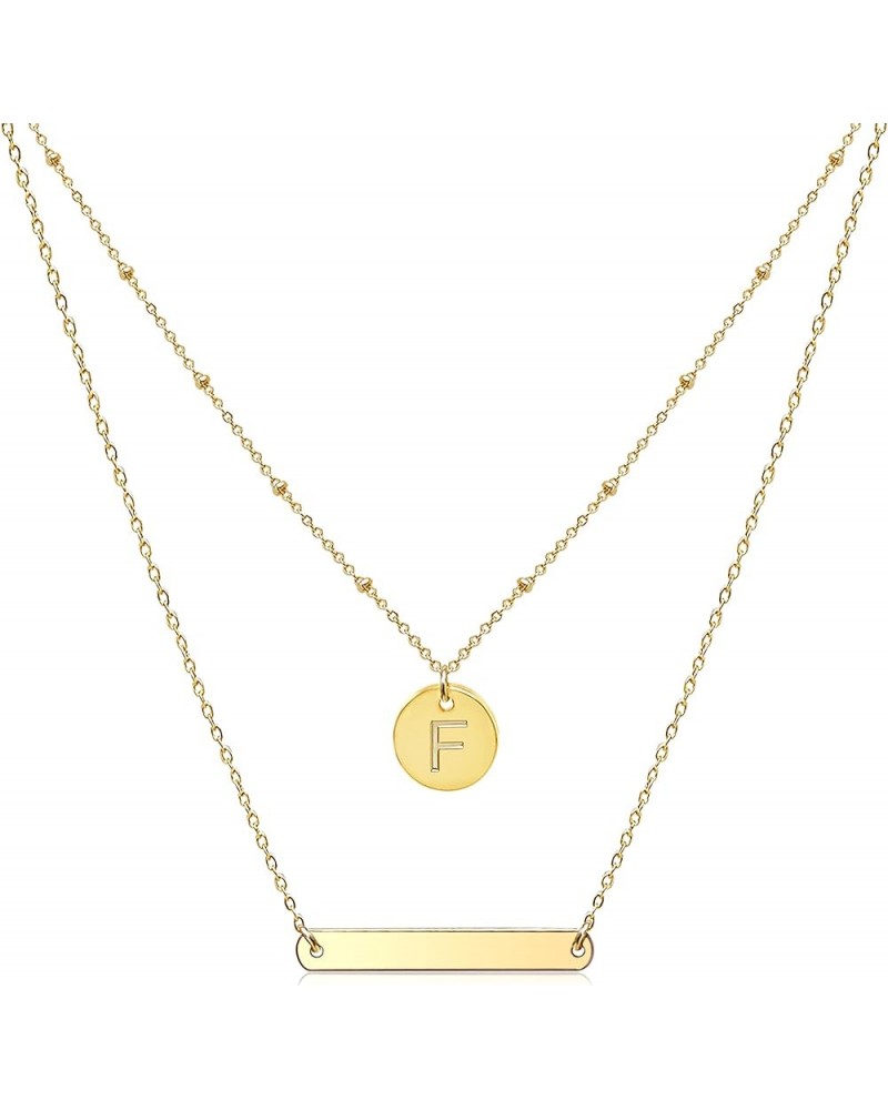 Layered Gold Choker Necklaces for Women 14K Gold Plated Simple Cute Initial Disc Bar Pendant Adjustable Layering Gold Necklac...