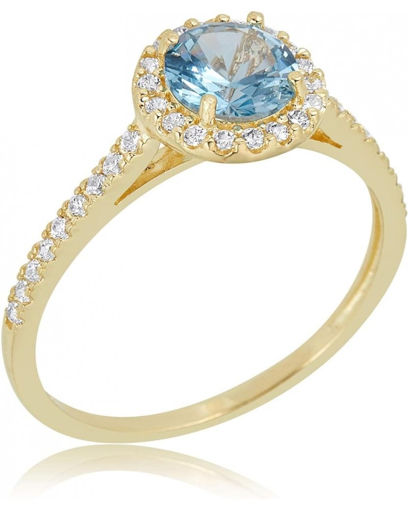 10K Yellow Gold 6mm Birthstone Simulated Diamond CZ Halo Fashion Ring - All 12 Months March Birthstone- Created Aquamarine $6...