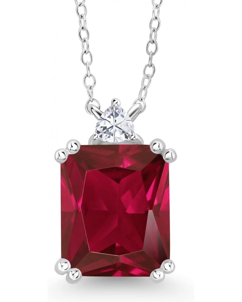 925 Sterling Silver Red Created Ruby and White Moissanite Pendant Necklace For Women (5.86 Cttw, with 18 Inch Chain) $32.80 N...