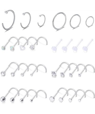 18G Stainless Steel Screw Bend Nose Stud Rings Tragus Lip Hoop Piercing Jewelry 1.5-3mm Clear CZ 8-30PCS 30PCS - Silver $8.66...