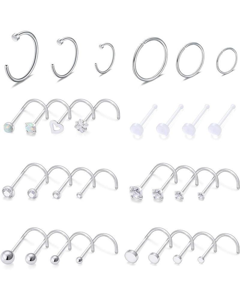 18G Stainless Steel Screw Bend Nose Stud Rings Tragus Lip Hoop Piercing Jewelry 1.5-3mm Clear CZ 8-30PCS 30PCS - Silver $8.66...