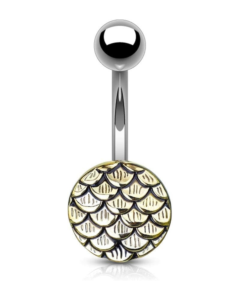 Casted Steel Fish Scale 316L Surgical Steel WildKlass Belly Button Navel Rings Gold $11.33 Body Jewelry