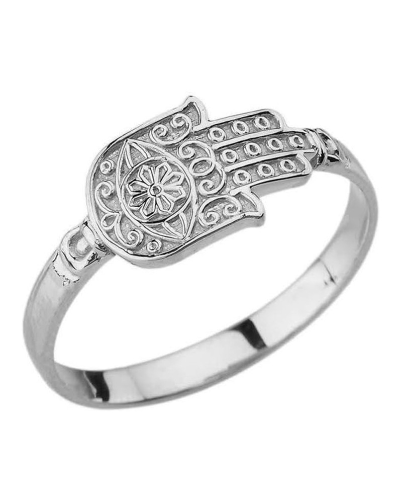 Elegant 10k White Gold Evil Eye Sun of Hamsa Hand Ring $64.50 Rings