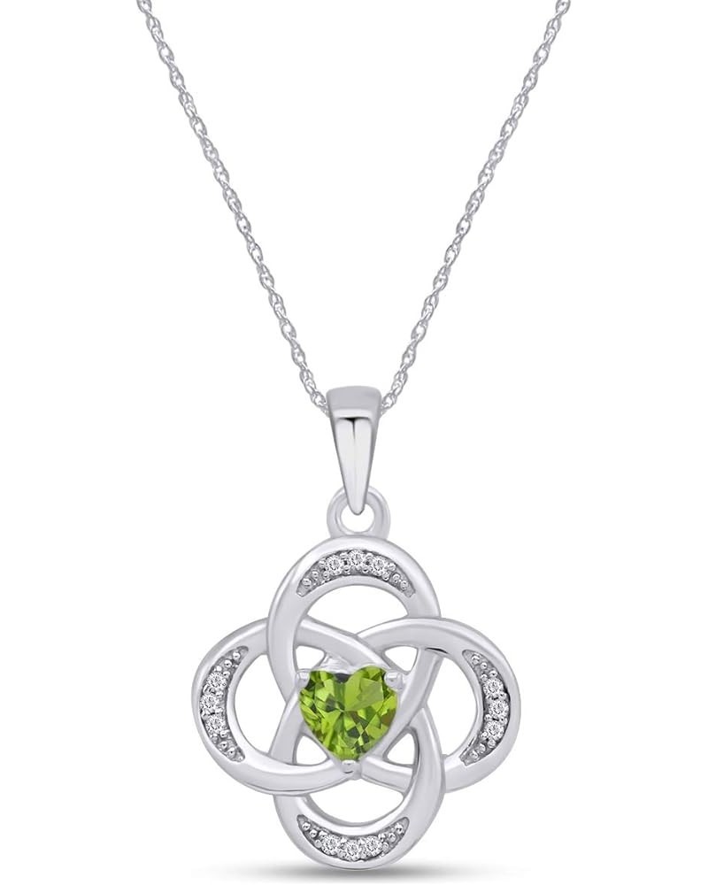 Celtic Knot Pendant Necklace in 14k White Gold Over Sterling Silver W/Chain 18 Simulated Green Peridot $28.14 Necklaces