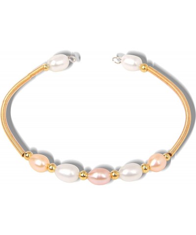 Elegant Pearl Bracelets for Women Real Natural Freshwater Baroque Pearl White Pink Oval Beads Bangles Wedding Friendship Jewe...