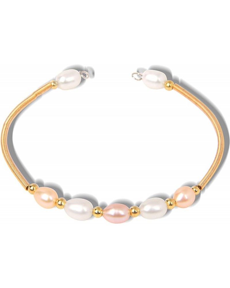 Elegant Pearl Bracelets for Women Real Natural Freshwater Baroque Pearl White Pink Oval Beads Bangles Wedding Friendship Jewe...