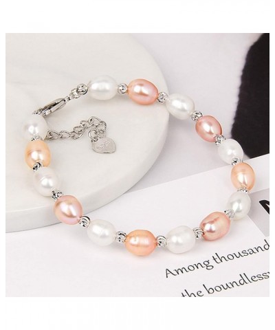 Elegant Pearl Bracelets for Women Real Natural Freshwater Baroque Pearl White Pink Oval Beads Bangles Wedding Friendship Jewe...