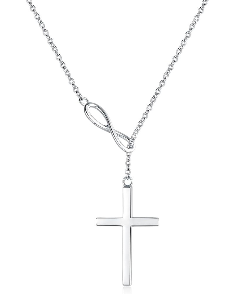 Infinity Cross Pendant Y Necklace Lariat Drop Style 925 Sterling Silver High Polished Adjustable Choker Pendant Necklace Jewe...